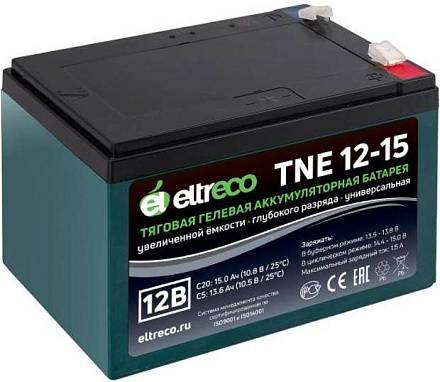 Тяговый аккумулятор Eltreco TNE12-15 (12V12A/H C3) нож